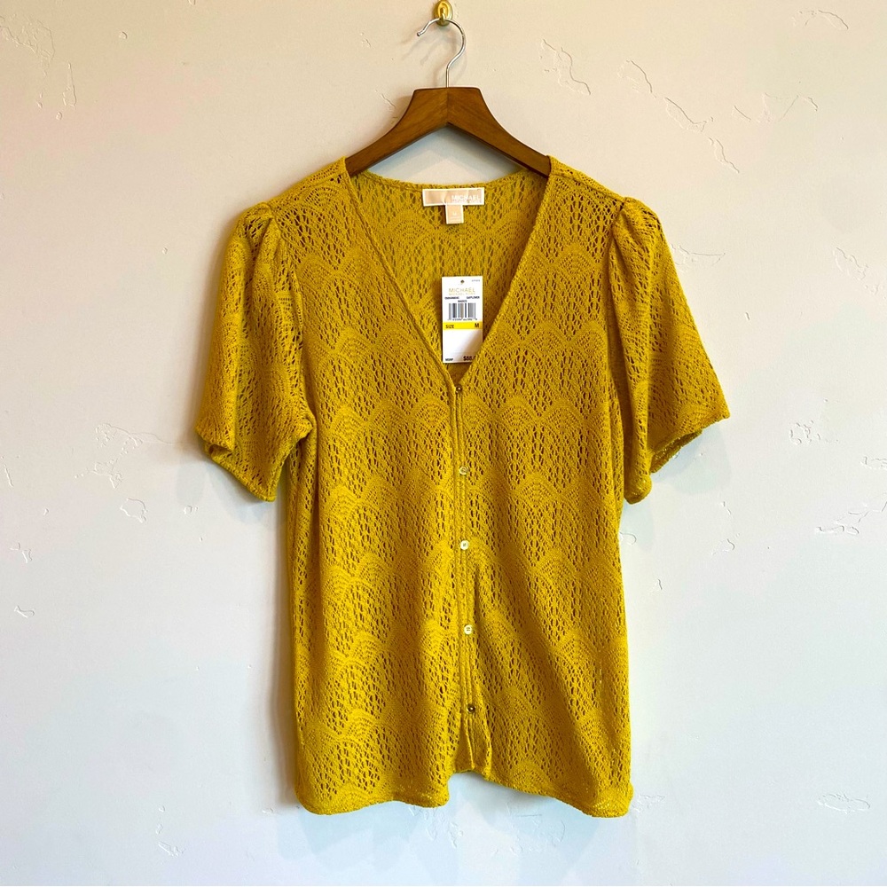 MICHAEL Michael Kors Yellow Lace Button-Up Top